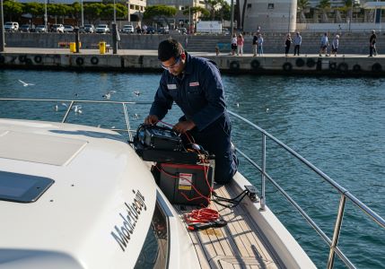 Marine technician following our detailed service process